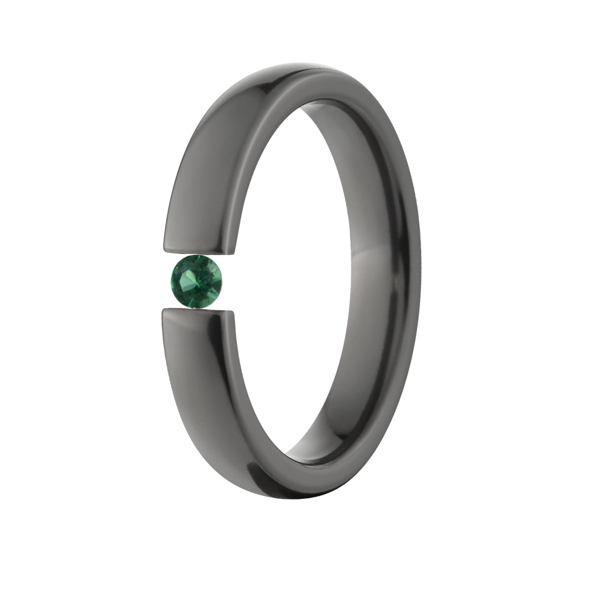 Emerald 4mm Black Zirconium Tension Set Ring