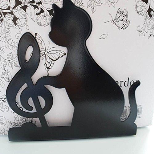 1 Pair Metal Book Cat Bookend Holder Iron Cute Animal Music Themed Black Cat Playing Violin Bookend by Xiaolanwelc