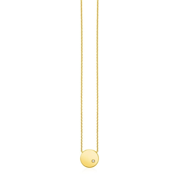14k Yellow Gold Necklace Polished Round Pendant Diamond 18 in