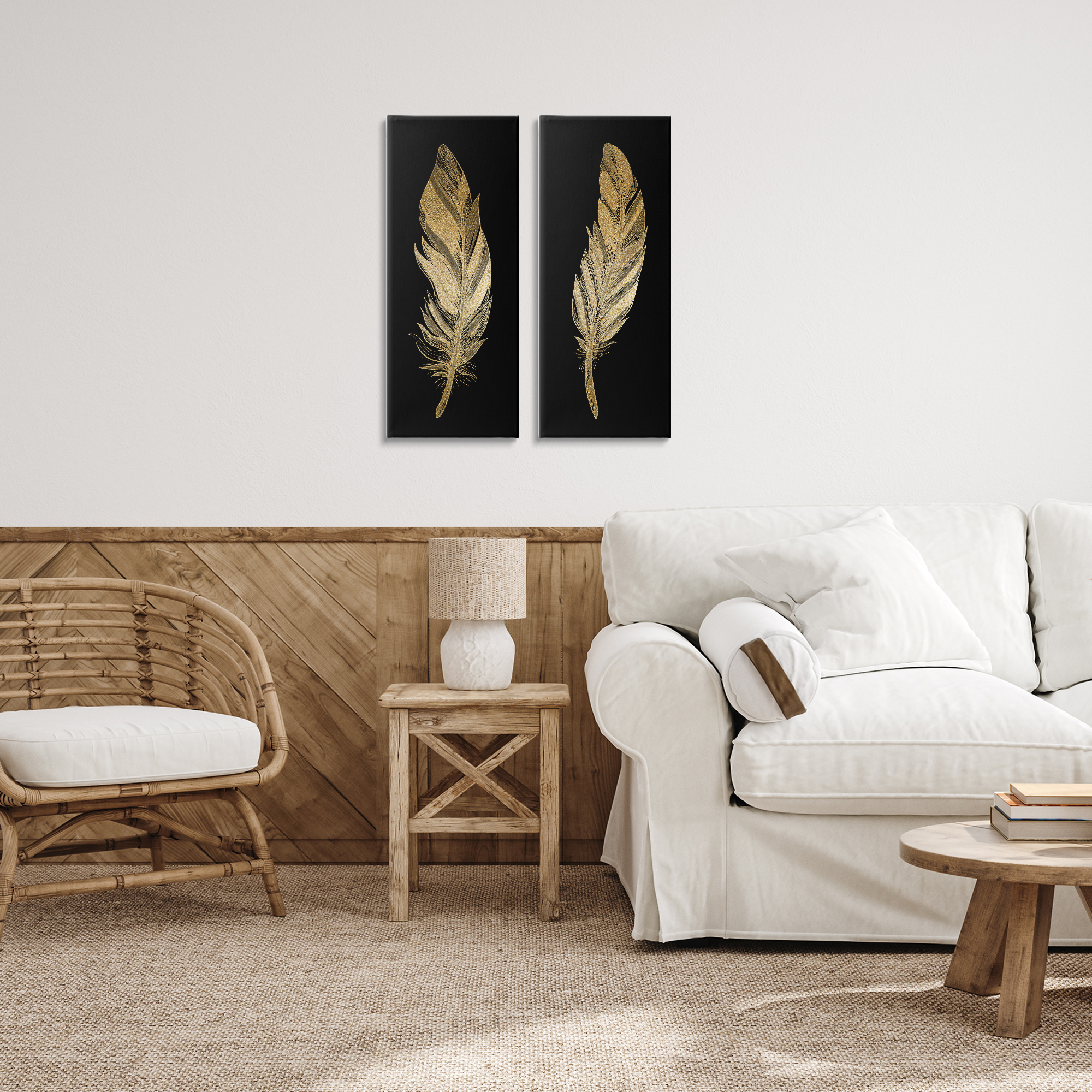 Glam Detailed Feather 2 Piece Canvas Wall Art Set, design by Kim Allen