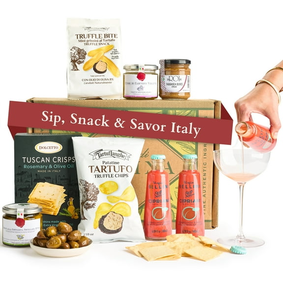 Mercato di Bellina Apertivo Italian Gift Basket for Family, Friends, Co-Workers, Loved Ones, and Clients, Happy Hour Italian Food Gift for Birthday, Congratulations, and Get Well Soon Care Package
