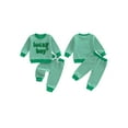 thumbnail image 3 of Loicainy Toddler Baby Boy Spring Outfit 6 12 18 24 Months 2T 3T Striped Letter Shamrock Embroidery Crew Neck Long Sleeve Sweatshirt and Pants 2 Pcs Clothes Set, 3 of 9