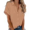 thumbnail image 6 of Womens Short Sleeve Shirts V Neck Collared Button Down Shirt Tops with Pockets, 6 of 7
