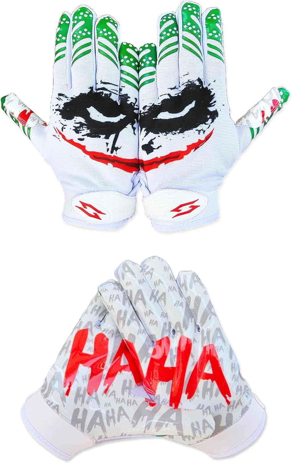 Joker Football Receiver Gloves White - Youth Adult Unleash Venom with Jester Stealth Elite Tacky Pro Grip Palms Men Kids Boys Small to XXL Sizes Battle College Lineman