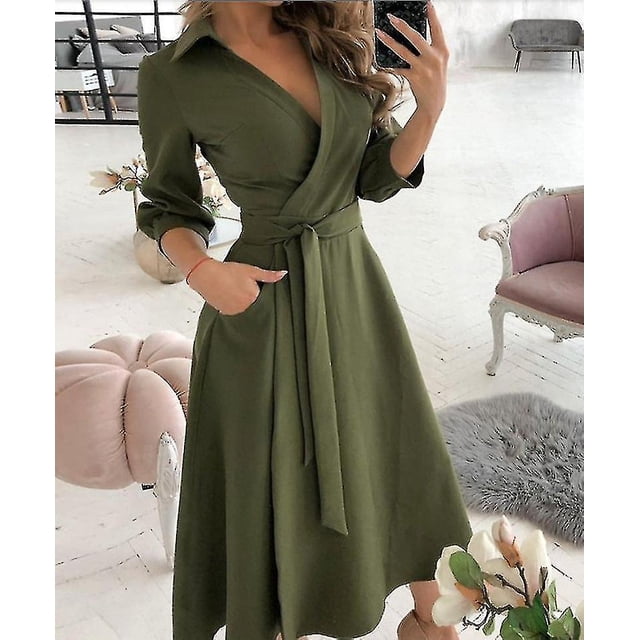 Vestido de verano para mujer, moda Primavera/verano, manga larga, cuello en V, vestido tubo estampado, ropa de mujer