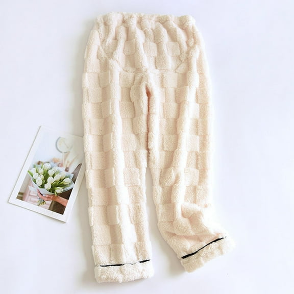 piuwrlz Girls Boys Winter Thick Velvet Pants for Kids Long Plush Cotton Sweatpants Loose Beige Size L