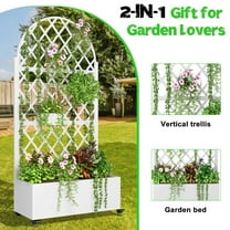 Metal Planter Box with Trellis, 72.8" Tall Raised Garden Bed with Wheels, Drainage Holes, Rust-Resistant Galvanized Steel Planter for Climbing Plants, Vegetables, Privacy Screen