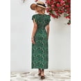 thumbnail image 2 of Women's Printed Surplice Neck Flutter Sleeve Midi Dress with Belted Waist and Slit 95% polyester 5% spandex daily, 2 of 14