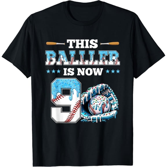 Baseball Drip 9th Birthday Party Sport Fan 9 Years Old T-Shirt