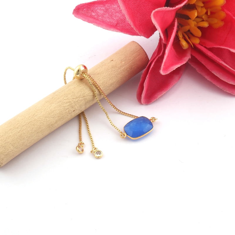 Blue Jade Gemstone Gold-plated Adjustable Bracelet for Women, Jewelry Gift