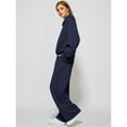 thumbnail image 3 of SWSMCLT Women's Billowy 2 Piece Outfit Shirt With Pants Set Comfy Half Zip Fall Chic Jogger Band Collar Long Sleeve Activewear Set Navy Medium, 3 of 5
