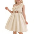 thumbnail image 2 of Zpanxa Girls Summer Dresses Girls Lace Embroidery Mesh Ruffle Short Sleeve Round Neck Princess Dress Beige 7 Years, 2 of 7