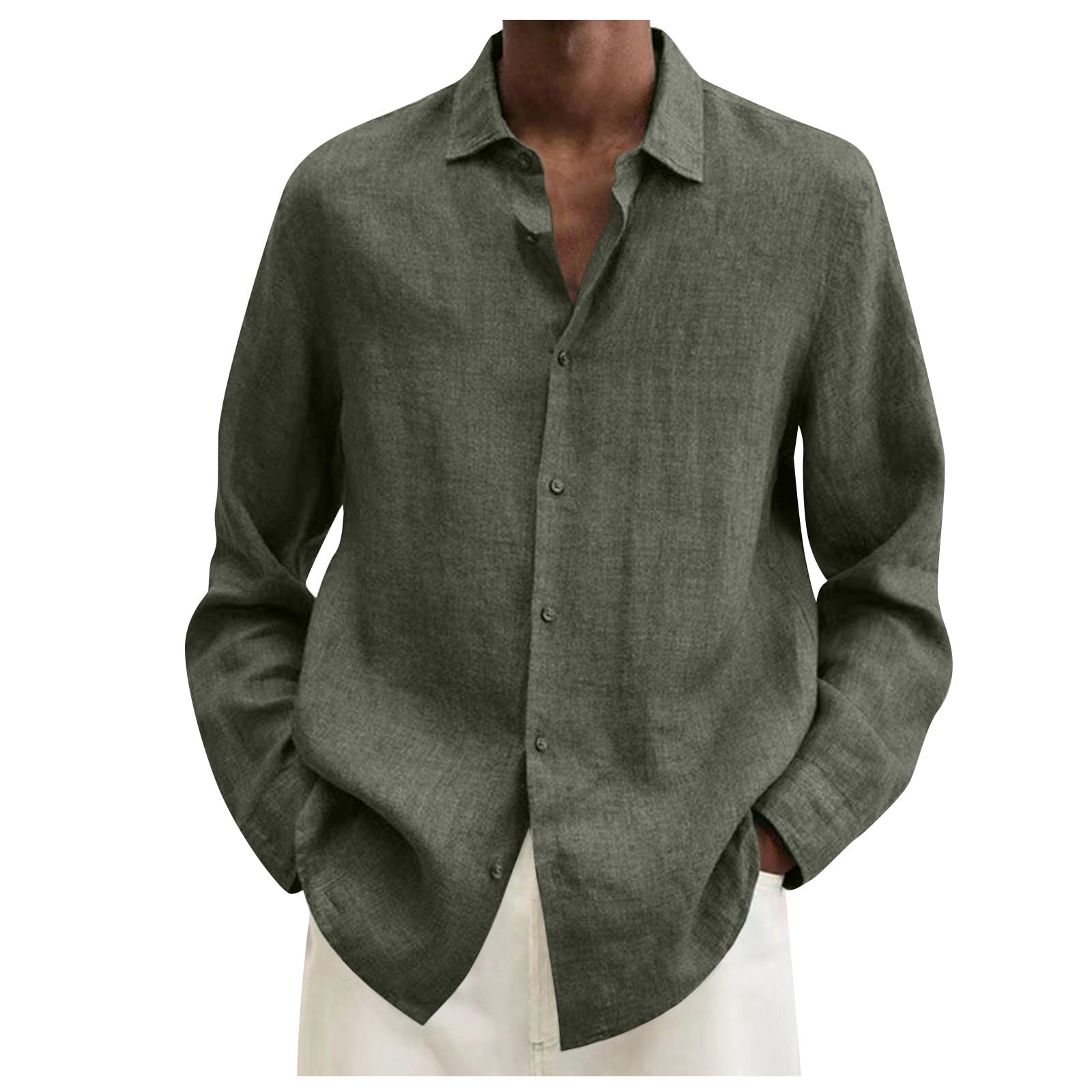COTTON LINEN LONG SLEEVES MILITARY SHIRT