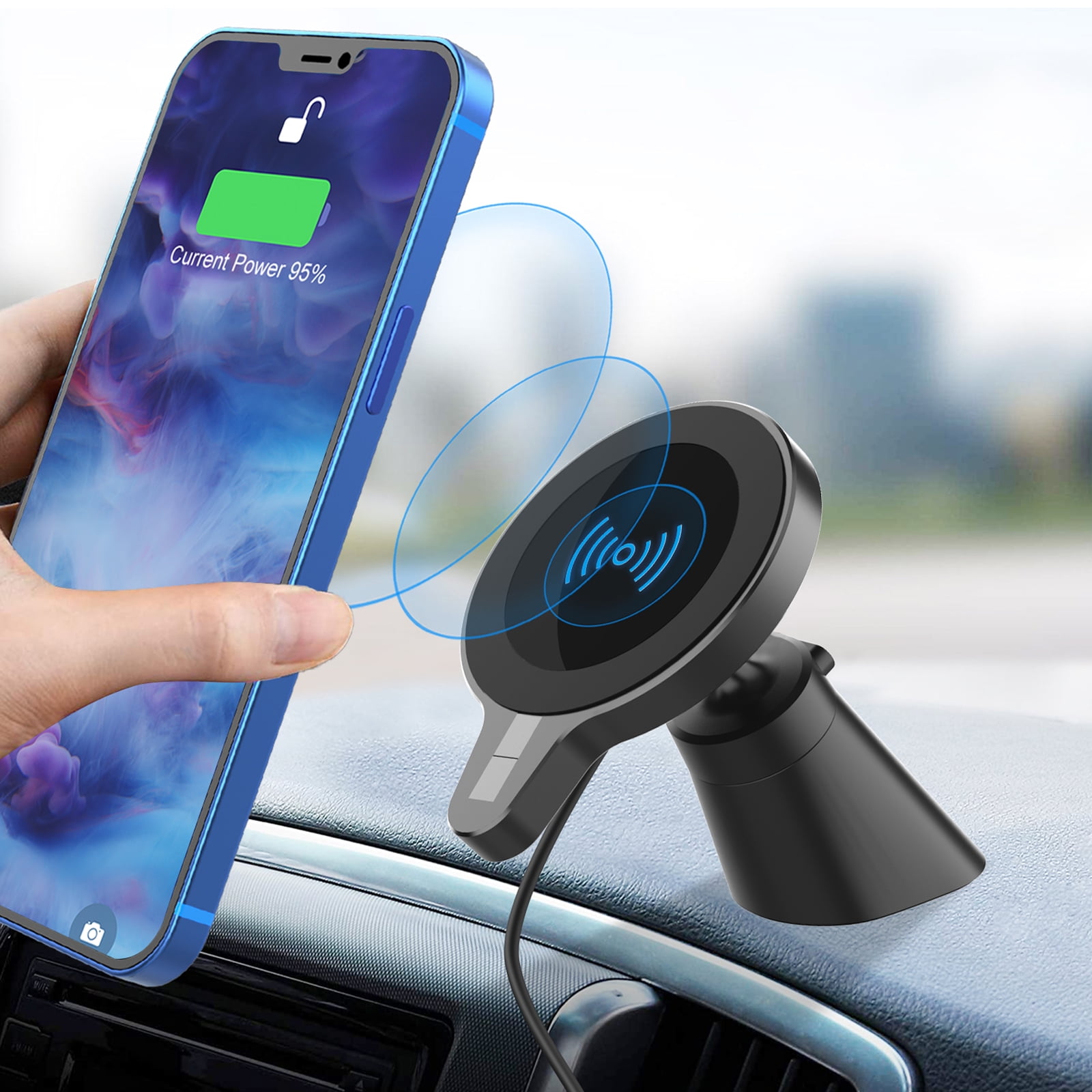 CD Slot Car Phone Mount Fast Charger Infrared Sensor Car Phone Holder,Automatic Clamping CD Slot Wireless Charger for iPhone X/XR/Xs Max/11/11 Pro/11 Pro Max/Samsung Galaxy 15W Wireless Car Charger 