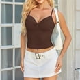 thumbnail image 6 of Womens Ruched Bust Cami Tops V Neck Sleeveless Spaghetti Strap Fitted Fitted Cropped Casual Everyday Summer Blouses Coffee XL, 6 of 6