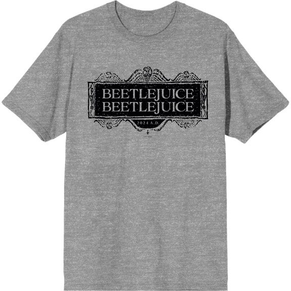 Beetlejuice Beetlejuice Black Sign Logo Adult Heather Gray Crew Neck Short Sleeve Tee-Medium