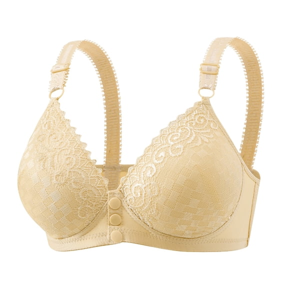 VISALY Front Snap Everyday Bras for Seniors Women Full Coverage Wirefree Push Up Bras Plus Size Front Closure Bralettes Soft Cup T-Shirt Bra Comfy No Underwire Bras with Support and Lift Beige L