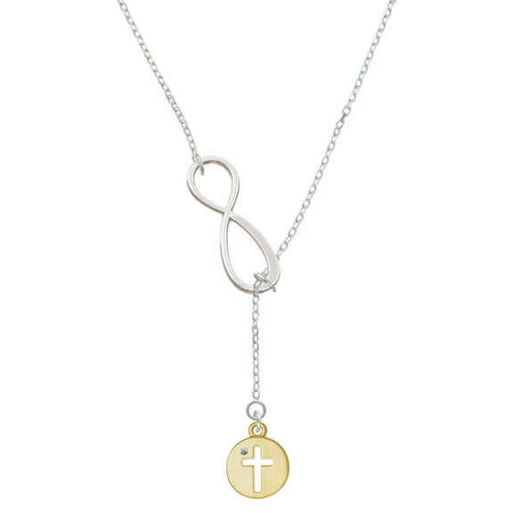 Delight Jewelry Goldtone Cross Silhouette Silver tone Elegant Infinity Lariat Necklace