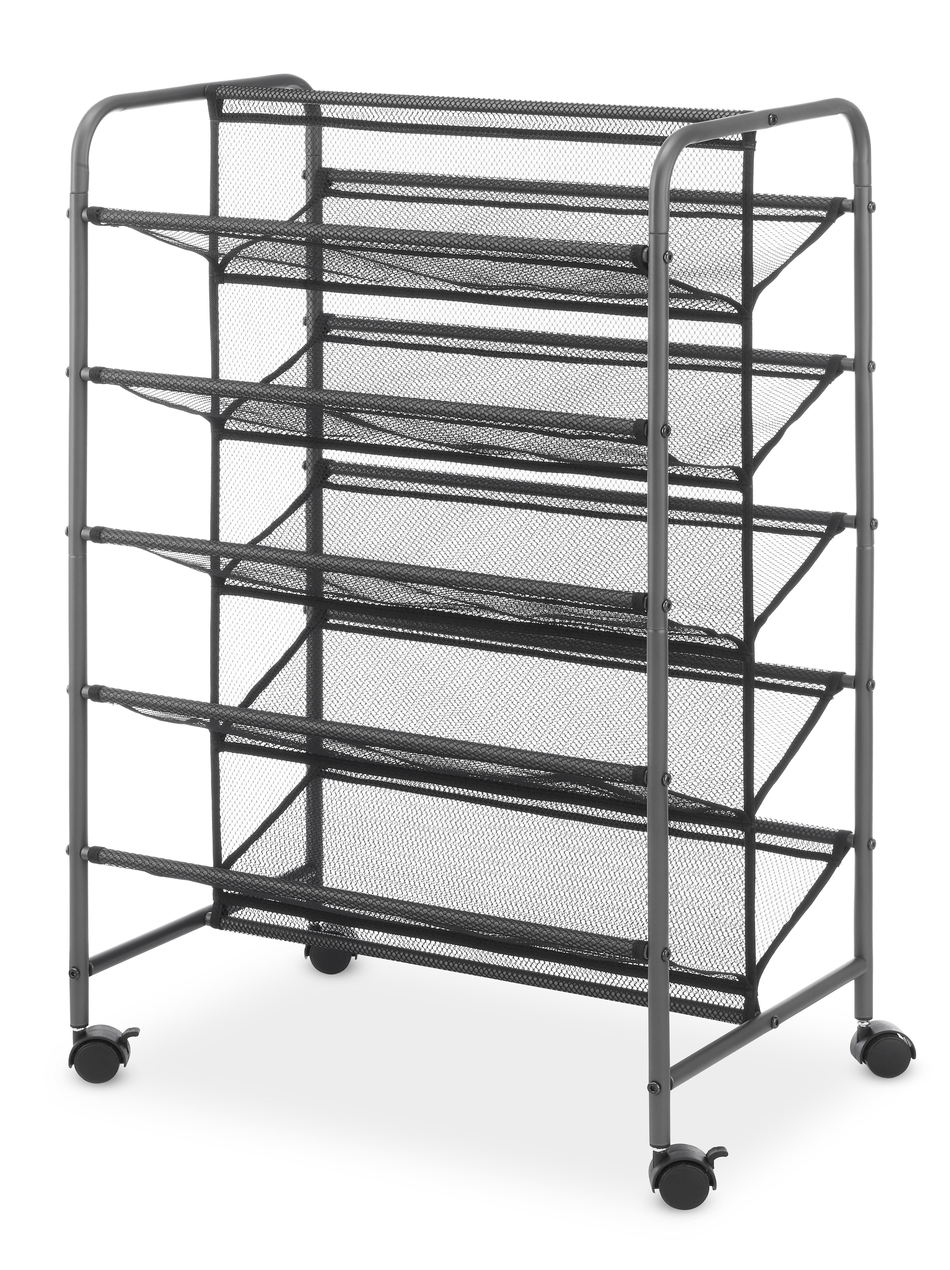 Whitmor 5-Tier Metal Rolling Shoe Rack, 2-Sided Closet Shoe Cart, Space-Saving Design, 30-Pair Capacity, Gunmetal Gray