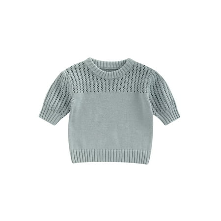 

Frobukio Kids Toddler Baby Girls Boys Sweater Solid Color Round Neck Long Sleeve Hollow Out Knitwear Outfits Dusty Blue 3-4 Years