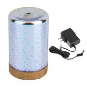 Cylindrical Shaped Essential Aromatherapy Oil Diffuser 3D Effect Ultrasonic Mist Humidifier Starry Sky LED Lights ZY-02, Wood Color& Silver, #1