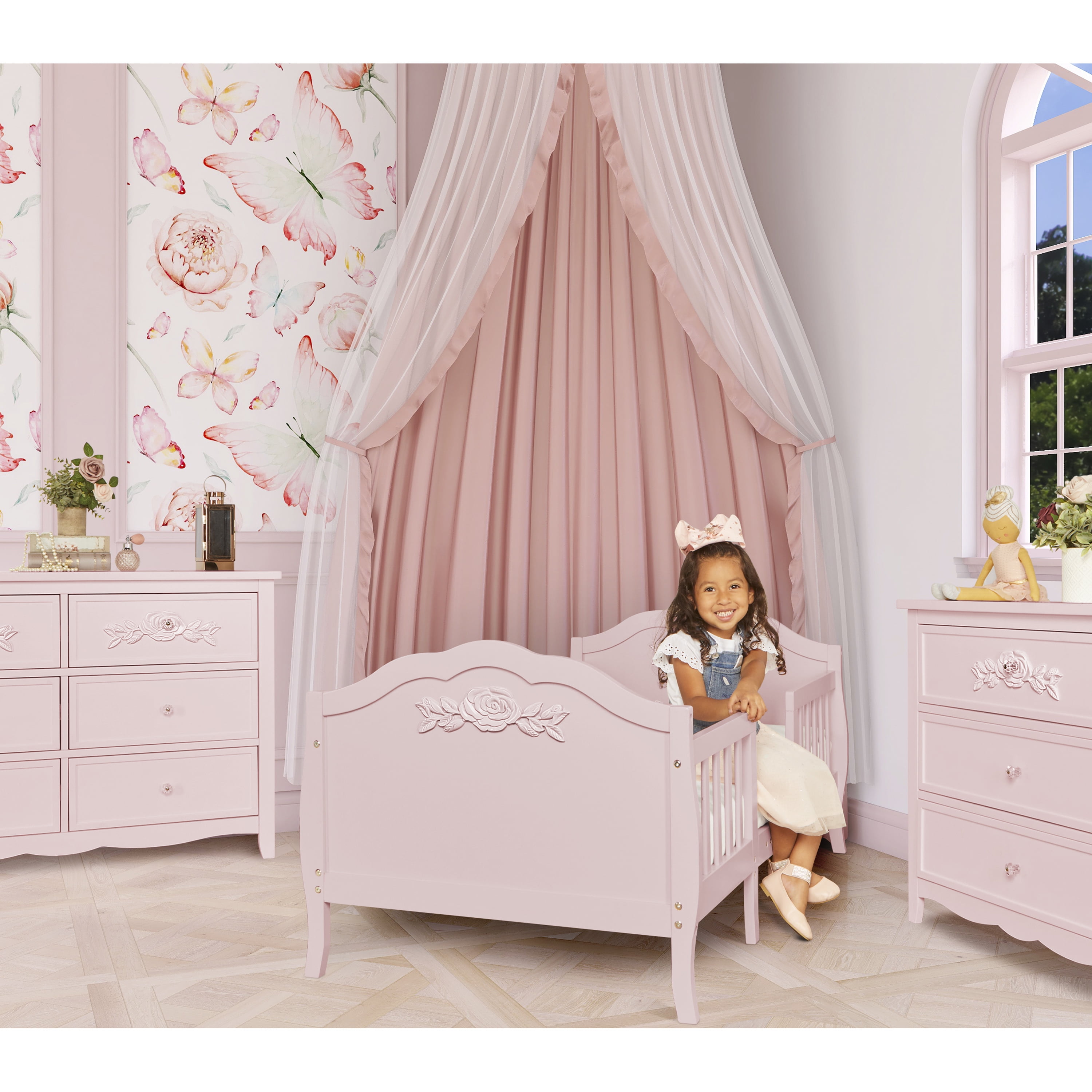 Dream On Me Rose 3-in-1 Convertible Toddler Bed, Greenguard Gold and JPMA Certified, Blush Pink