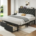 thumbnail image 6 of Fluest Bed Frame with Leather Upholstered Headboard, Lockable Storage, Queen Size, Black, 6 of 8