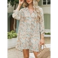 thumbnail image 4 of CUPSHE Women Floral Shirt Beach Cover Up Dress 3/4 Sleeve Cuff Tie Button Down Mini Summer Dresses Cover Ups Vacation, 4 of 4