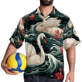 thumbnail image 4 of Swan Men's Short Sleeve Hawaiian Poplin Shirt - Casual Printed Button Down Summer Beach Shirt for Men, 4 of 6