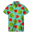 thumbnail image 3 of Camisa hawaiana con estampado de sandía tropical para hombre, camisas hawaianas con estampado de frutas en 3D, blusas de verano con botones y solapa de manga corta, 3 of 5