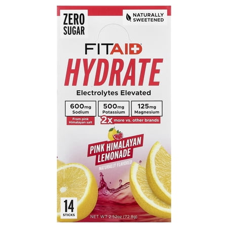 FITAID Hydrate, Pink Himalayan Lemonade, 14 Sticks, 0.18 oz (5.2 g) Each
