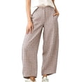 thumbnail image 2 of Utoimkio Women's Gingham Capri Pants Button High Waist Wide Leg Plaid Cropped Trousers with Side Pockets for Summer Daily Walking, 2 of 8