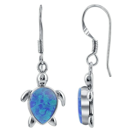 Silver Sea Turtle Earrings - Gem Avenue Sea Turtle 925 Sterling Silver Opal French Hook Drop Earrings