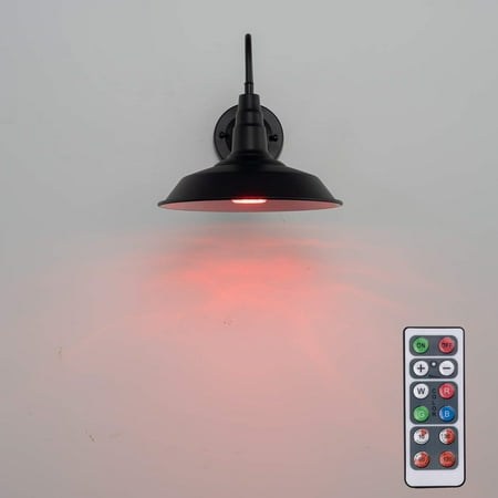 

FSLiving Cordless Dimmable 1W LED White Light with RGB Color Battery Run Remote Control Color Changing Black Metal Wall Mounted Lighting for Decor Party Easy to Install Battery Not Included - 1 Light