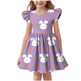 thumbnail image 2 of SGFCWSX Girls Party Dress Bunny Print Ruffle Short Sleeve Twirl Dress for Casual Daily Wear Purple Size 12-13 Years, 2 of 7