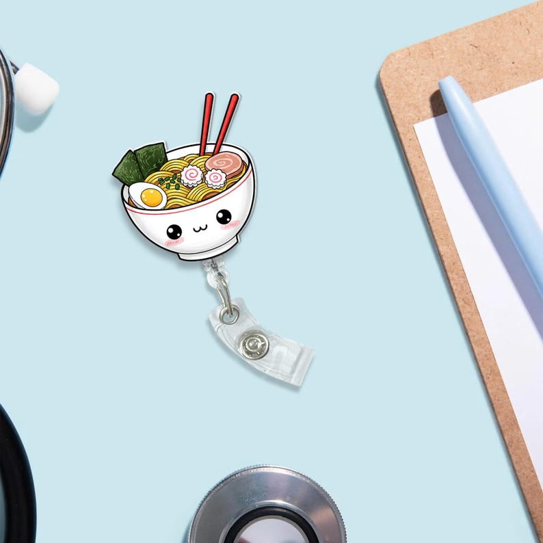 ViciArt Kawaii Ramen Badge Reel, Acrylic Retractable ID Holder, Cute Noodle Bowl Clip