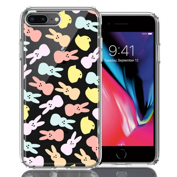 MUNDAZE for Apple iPhone 7/8 Plus Pastel Easter Polkadots Bunny Chick Candies Double Layer Phone Case Cover