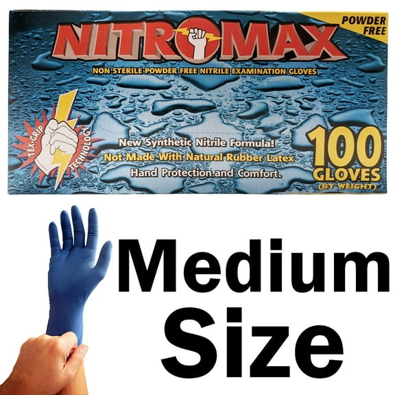 100 Count SIZE MEDIUM Powder-Free Nitrile Gloves, 5 Mil, Food Grade, Disposable (Blue Color)