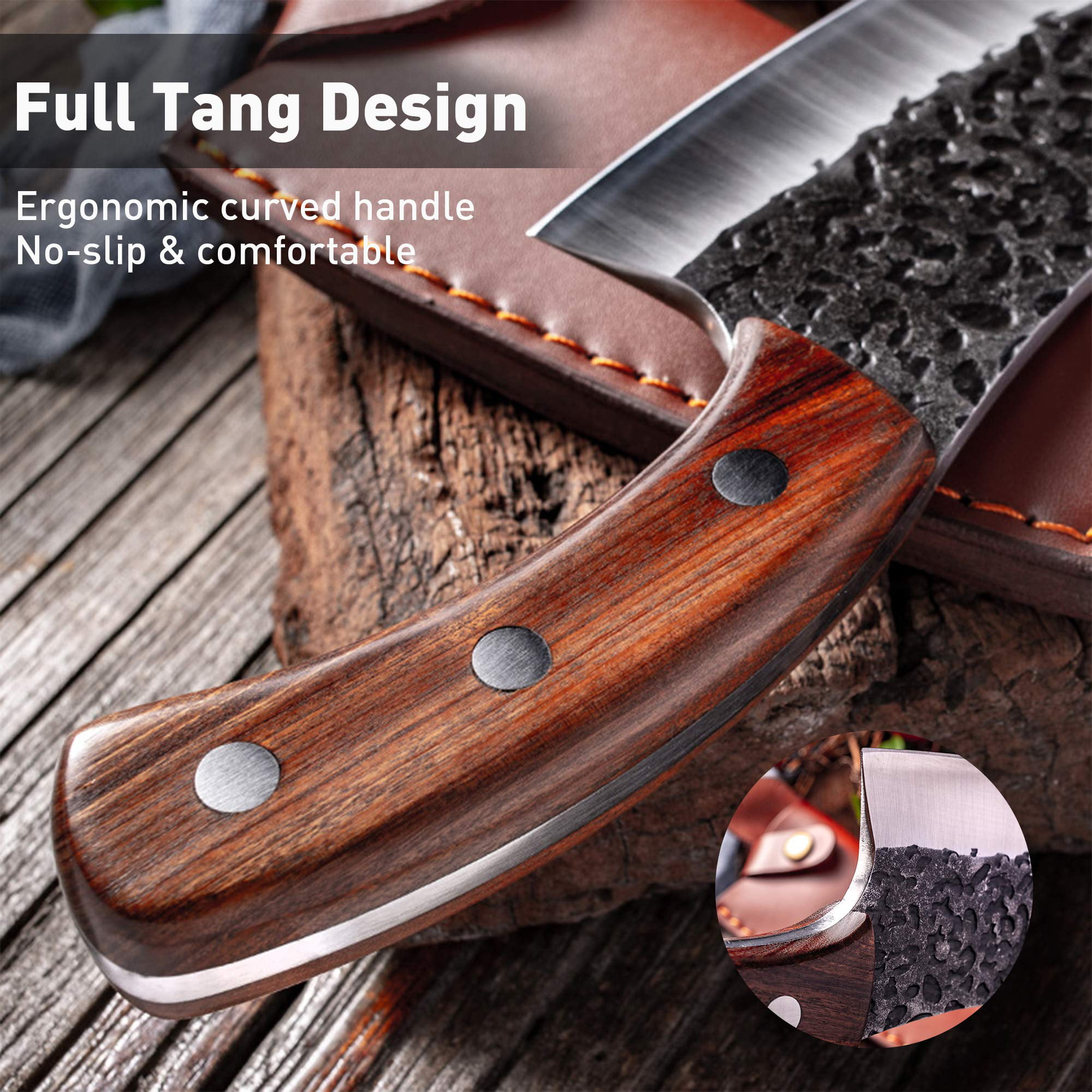 Dream Reach Men with the Pot Chef Knife Hand Forged Full Tang Viking Boning  Knives with Sheath Butcher Meat Cleaver for Kitchen or Camping