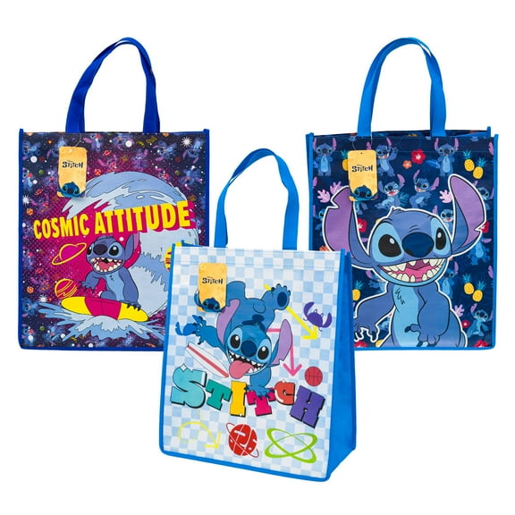 Large Disney Stitch Reusable Tote Bags, 16 in, 3 Assorted Colors, 99688