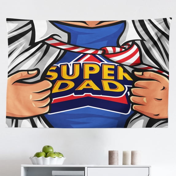Father's Day Tapestry, I Love You Dad with a Tie and Polka Dots Drawn by Hand, Fabric Wall Hanging Decor for Bedroom Living Room Dorm, 2 Sizes, Pale Rust Charcoal Grey, by Ambesonne