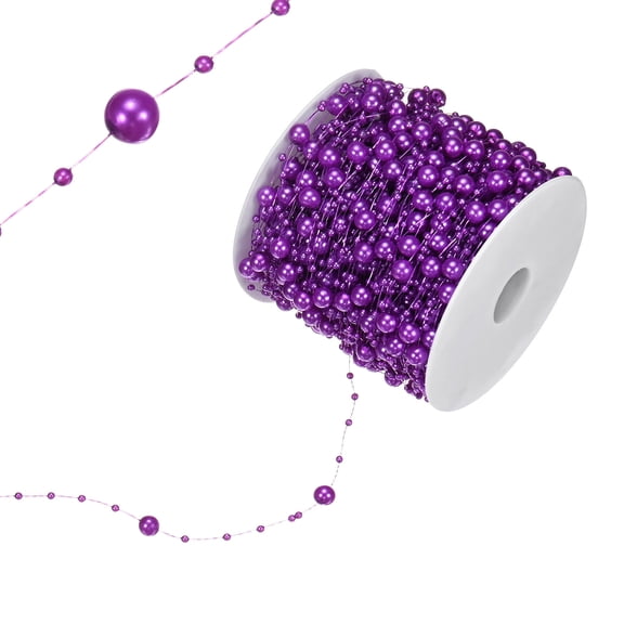 Uxcell 66 Yards Pearl Beaded Chain Trim 3-8mm Purple Pearl Beads Beaded Garland for DIY Crafts/Bouquet/Wedding