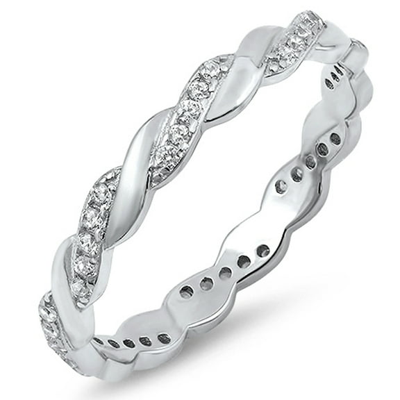 Eternity Twist Infinity Knot Clear Cubic Zirconia Ring .925 Sterling Silver Band White Female Size 8
