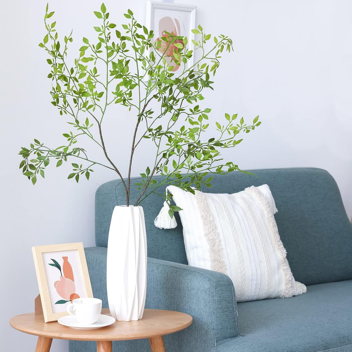 Artificial Plants 2PCS 43.3 Inch Green Nandina Tall Plants for Wedding Shop Garden Office Home Décor Greenery Stems Fake Branches for Vase Indoor
