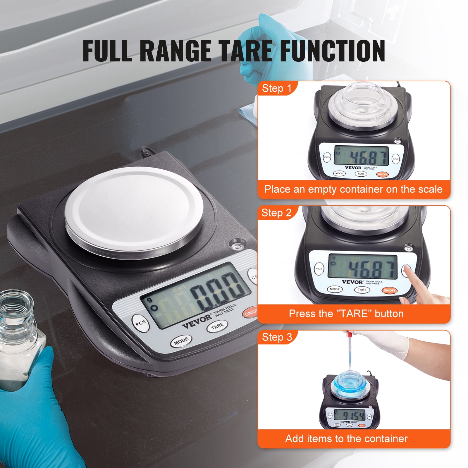 VEVOR Analytical Balance, 600g x 0.01g Accuracy High Precision Lab Scale, 6 Units Conversion Electronic Scientific Laboratory Scale, LCD Display Digital Jewelry Weighing Scale for Lab, Jewelry