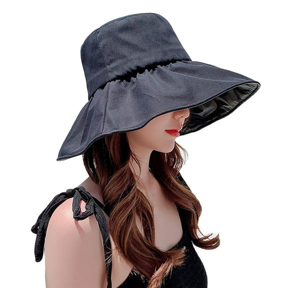 Women's Empty Top Sun Hat Summer Leisure Travel Large Sunscreen Black Rubber Fisherman Hat Salvage Hat One Size
