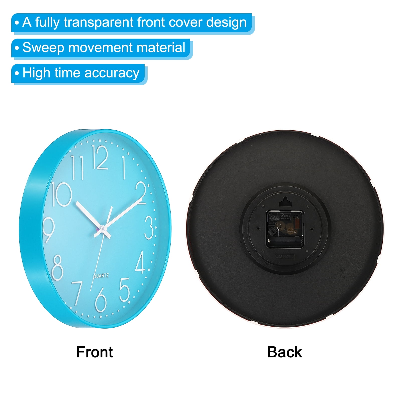 Uxcell 12" Wall Clock Battery Operated Silent Non Ticking Round Clock, Light Blue