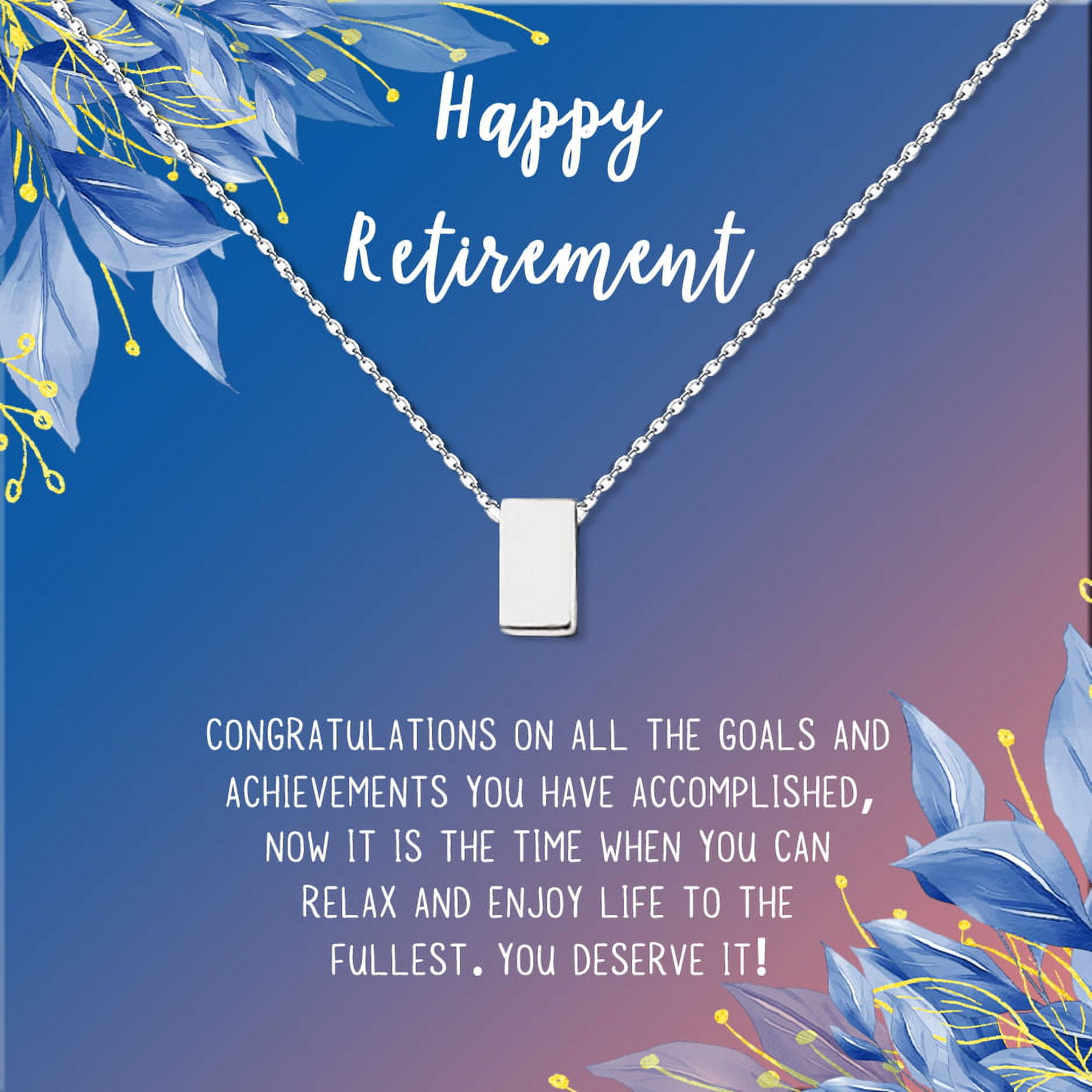 Anavia Happy Retirement Necklace, Retirement Gifts for Women, Retirement Jewelry, Retirement Party Gifts for Retired Teacher Nurse Friend Coworker-[Silver Cube, Blue-Orange Gift Card]