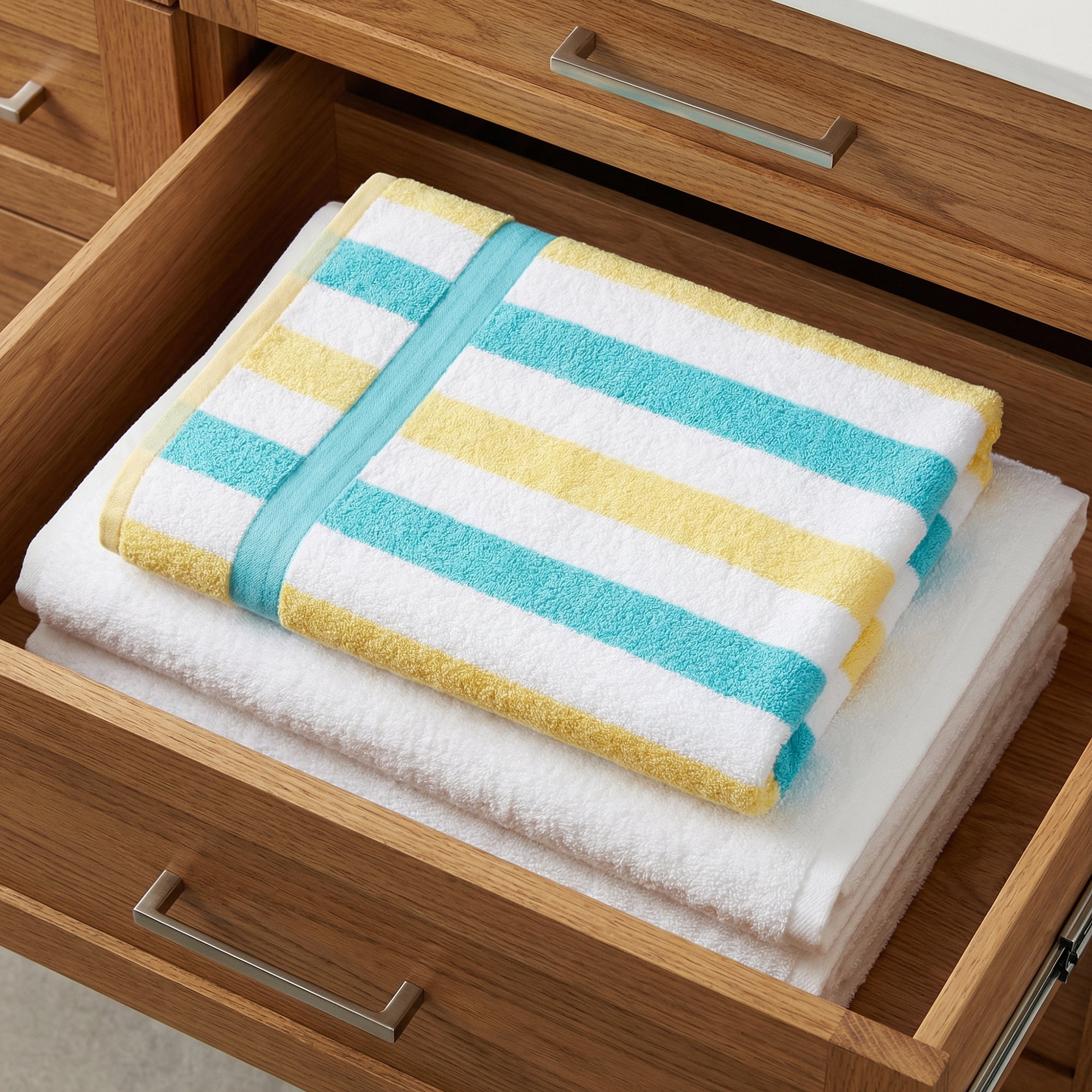 Unique Bargains Absorbent Stripe Soft Cotton Towel 2 Pack Lake Blue/Royal Blue 55"x28"