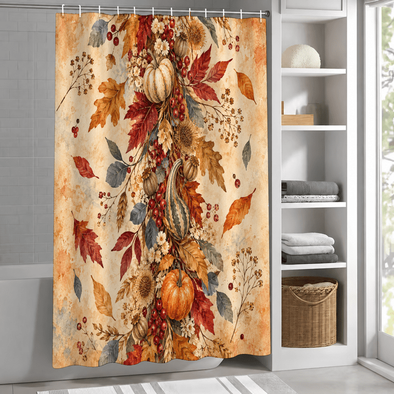 SYVVY Fall Shower Curtain Watercolor Autumn Pumpkin Maple Leaf Berry ...